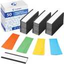 50 Pack "C" Channel Magnetic Label Holders 1x3 with 100 White Card Inserts, 50 Clear Plastic Protectors and Bonus 20 Colorful Cardstock Inserts in Blue, Green, Yellow and Red - Double-Sided Cards