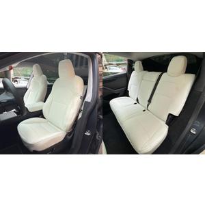 Motoptes Custom Fit Car Seat Covers Full Set for Tesla Model Y Juniper 2025 2026, Waterproof Nappa Leather Model Y Juniper Seat Cover, Automotive Seat Protectors Cushion Cover, White