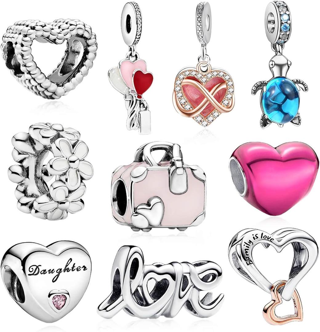 10 Pack Silver Charms for Bracelets and Necklaces Charms for Women Pendant Beads Set