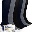 Pembrook Light Compression Socks for Women - 6 Pairs | 8-15 mmHg Cotton Compression Socks Women | Circulation Support (Black, L)