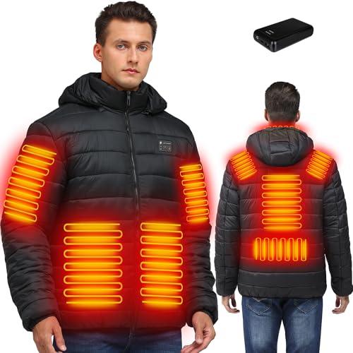 Panatude Heated Jackets for Men with Battery Pack - Light Off Design, Winter Electric Down Coat with Detachable Hood, Large