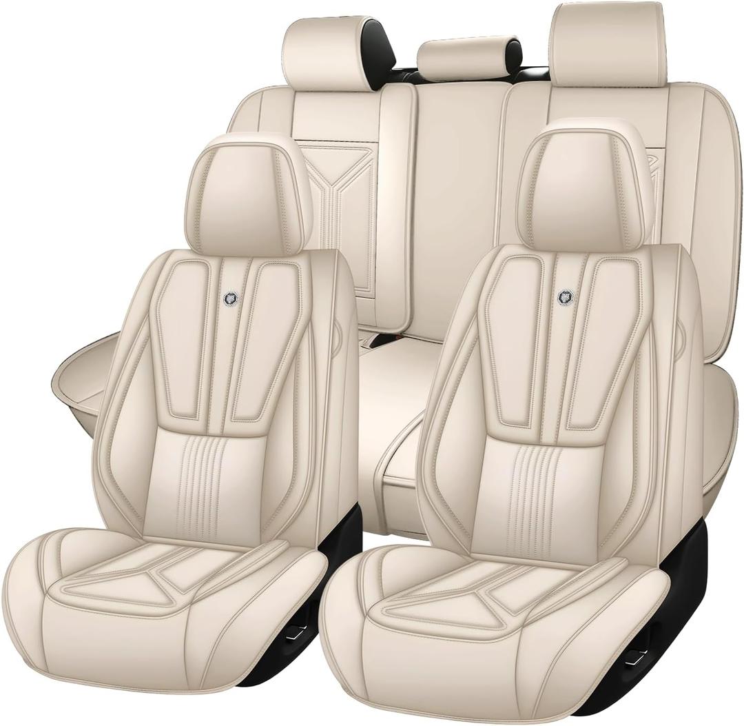 Arazi Custom 5 Full Seat Covers Fit for Mazda CX5 2012-2025, Full-Coverage Premium Waterproof Nappa Leather Seat Cover5 Seats Standard, Beige