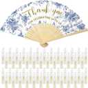 Beeveer 50 Pcs Wedding Foldable Hand Fans Wedding Party Favor with Bag Something Blue Before I Do Handheld Fans Thank You for Celebrating with Us for Bridal Shower Bridesmaid Gift(Blue White Flowers)
