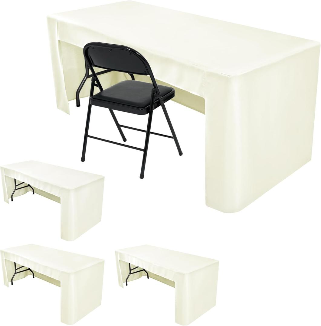 HolidayIdeas Open Back Fitted Tableclothss for 6 Foot Rectangle Table, Wrinkle Resistant Washable Table Covers 72x30 Inch for Craft Fairs, Banquets, Trade Show Display, Beige,4 Pcs