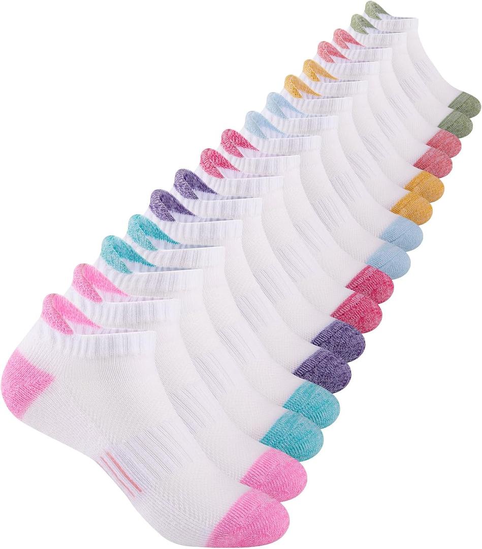 Comfoex Girls Socks Ankle Athletic Socks For Kids 4-6 Years Old Short Socks With Cushioned Sole 8 Pairs (Yellow)