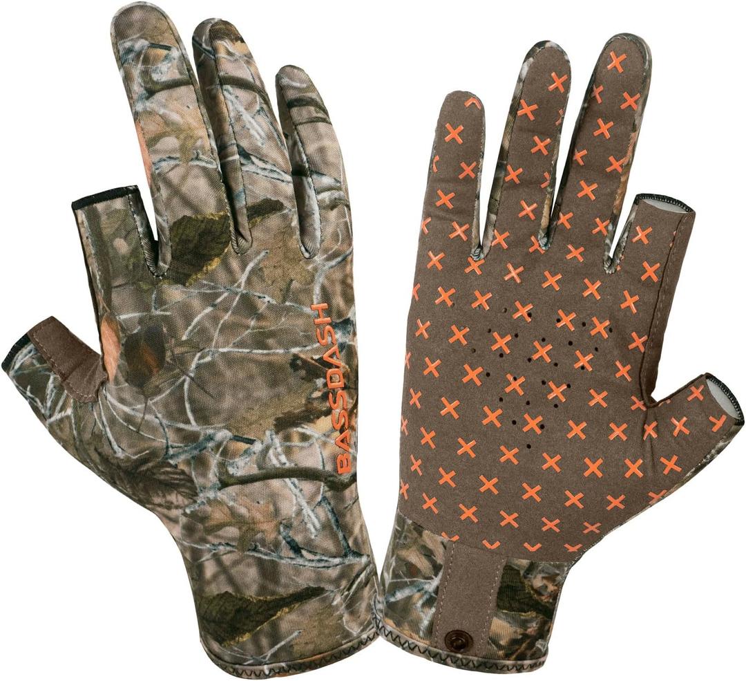 BASSDASH Unisex Fingerless Fleece Liner Camo Hunting Gloves for Cold Weather UPF 50+ Lightweight Fishing Photography HG06 (M)