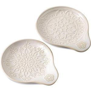 Howise 2 PCS Farmhouse Ceramic Spoon Rests Holder for Kitchen Counter Stove Top (A3/4)
