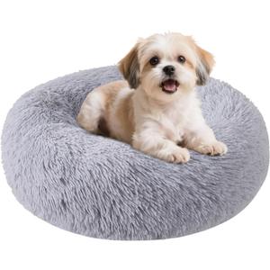 Dog Bed for Small Medium Large Dogs Cats, 20 inch Calming Washable-Round Cozy Soft Pet Bed for Puppy and Kitten with Slip-Resistant Bottom (light grey)