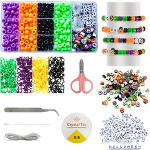 Ituoray 586-Piece Christmas Beads Jewelry Kit, Glass Beads & Pearl Beads with Tools, Bracelet Making Kit for Teens Girls Adults, DIY Holiday Gifts (Halloween)