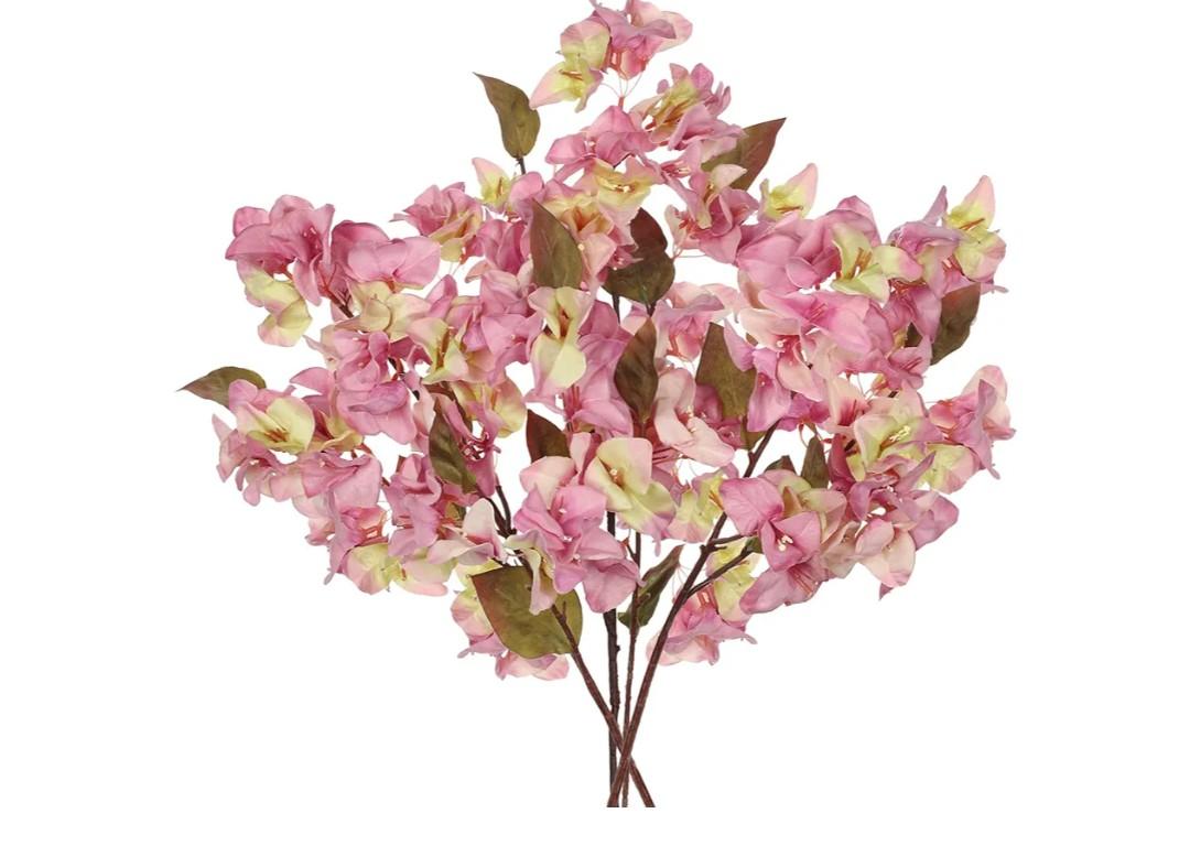 Briful Bougainvillea Artificial Flowers 5 Pack 27.5" Fake Bougainvillea Floral Stems Realistic Silk Flower Arrangements for Home Weddings Parties Table Vase Centerpiece Decor(Old Pink)