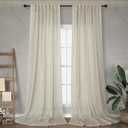 Flax Linen Curtains 84 Inch Length for Living Room 2 Panel Back Tab Rod Pocket Light Filtering Canvas Cotton Cloth Semi Sheer Tan Beige Curtain for Bedroom Burlap Earth Tone Farmhouse Decor 7 FT Taupe