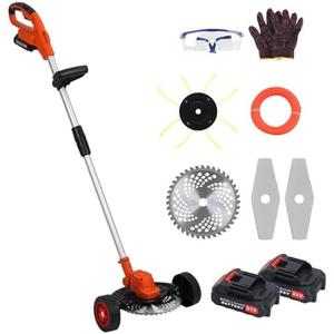 Hesitroad Cordless String Trimmer, Grass Trimmer Weed Eater 10 Inch, Electric Weed Wacker Easily and Efficiently Clean Weeds and Small Shrubs in The Yard Comes with Batteries & Fast Charger Orange