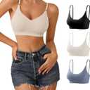 DEANGELMON V Neck Bra Padded Seamless Adjustable Straps Bralettes Everyday Basic Sleeping Bras Multiple Pack (X-Large, Black,blue,apricot)