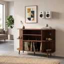 Garvee Large Record Player Stand with Charging Station & USB Ports，Record Storage Cabinet, Mid Century Modern Turntable Stand for Bedroom Living Room, 47