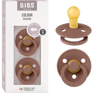 Bibs Colour Pacifier 2-Pack | BPA Free Soother, Round Nipple. Natural Rubber Latex, (Woodchuck)