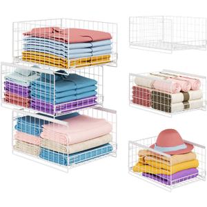 JKsmart 3-Tier Stackable Closet Organizers and Drawer Storage Shelves - Sliding Storage Bins for Jeans, Pants, and Sweaters - Wardrobe Cupboard Organizer in White