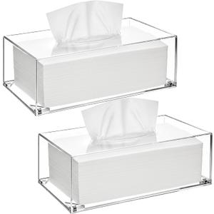 Yopay 2 Pack Acrylic Tissue Box Holder, Rectangle Tissue Box Cover with Magnetic Bottom, Clear Acrylic Facial Tissue Case Dispenser for Bathroom Kitchen Bedroom Vanity Restaurant Office