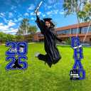 Graduation Yard Sign Class of 2026 Decorations - 4pcs Large Size Blue Glittering Congrats Grad Class of 2026 Outdoor Lawn Decor with Stakes - High School College Graduation Party Decorations Supplies