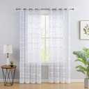 HLC.ME Broadway Stripe Decorative Sheer Light Filtering Grommet Window Treatment Curtain Drapery Panels for Bedroom & Living Room - Set of 2 Panels (54 x 84 inches Long, White)