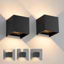 Aoceley 2-Pack Outdoor LED Wall Light Black, Aluminum IP65 Waterproof Up and Down Lighting Wall Sconces, Exterior/ Interior 20W 3000K Square LED Wall Lamp for Bedroom House Yard Garage Walkway Garden (Black, 2 Pack)