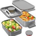 Jelife Adult Bento Box Lunch Box - 3 Layers Stackable Bento Lunch Box for Adults, 72oz Large-Style All-in-One Bento Boxes Leak-Proof Lunchbox with Utensil Sauce Containers for Dining Out,Work, Grey