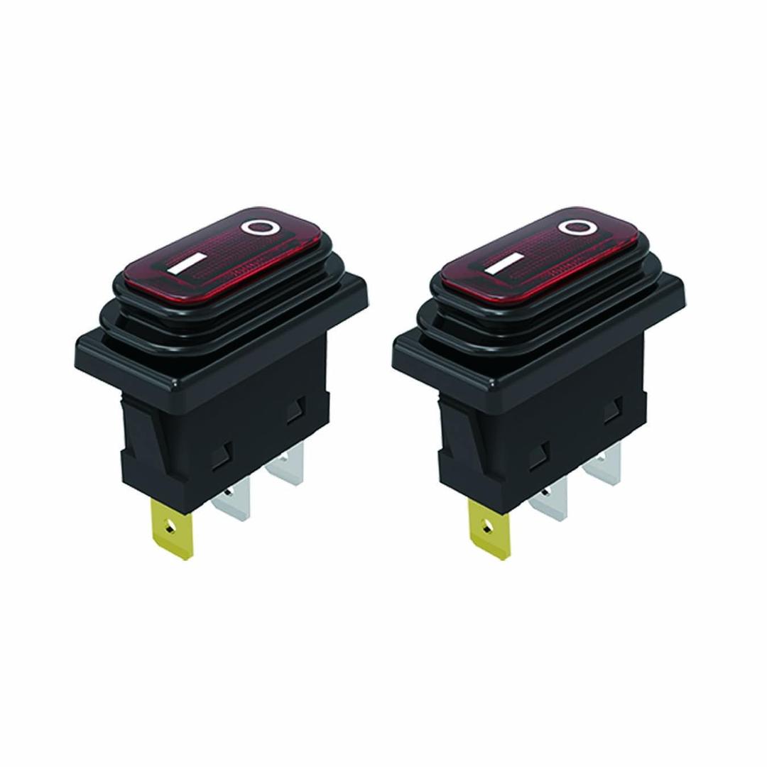 JD 2pcs 30A Power Switch 125V/250V AC Push Button Rocker Switch ON/Off Switch 3Pins Toggle Switch with UL Certificate Waterproof Switches (Red light 3pins)