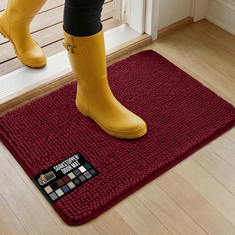 GORILLA GRIP SoakSTOPPER Dog Door Mat, Machine Washable Rug Absorbent Doormat Captures Moisture Mud Dirt, Quick Dry Soft Chenille Entryway Rugs Indoor Entrance Mats for Dog Paws, 24x17 Burgundy
