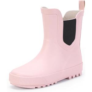 Hehainom Toddler Kids Rain Boots for Girls Boys Waterproof Rainboots Easy-on Light Weight Chelsea Rain Shoes (5 Big Kid, Pink)