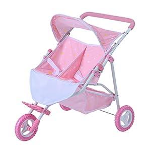 Olivia's Little World - Play Baby Doll Bassinet Stroller, Baby Doll Pram Stroller Buggy for 3 4 5 Year Old Girls, Toy Stroller for Toddlers 1-3, Twinkle Stars Princess Deluxe Toy Stroller - Pink/White