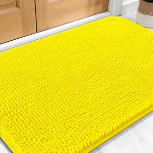OLANLY Dog Door Mat for Muddy Paws 30x20, Absorbs Moisture and Dirt, Absorbent Non-Slip Washable Doormat, Quick Dry Chenille Mud Mat, Entry Indoor Entryway Carpet for Inside Floor, Lemon Yellow