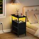 Vagusicc Set of 2 Black Nightstand with Charging Station and LED Lights, Narrow Side Table, LED Night Stand with 2 Fabric Drawers, Bedside Table Small End Table, Tall Nightstand for Bedroom, Black