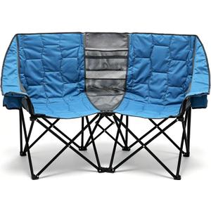SUNNYFEEL Folding Double Camping Chair, Oversized Loveseat Chair, Heavy Duty Portable/Foldable Lawn Chair with Storage for Outside/Outdoor/Travel/Picnic, Fold Up Camp Chairs for Adults 2 People, Non-heated