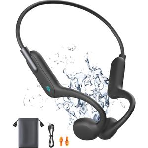 Bone Conduction Headphones, Swimming Headphones Underwater Open Ear Built-in 32GB Memory IPX8 Waterproof for Swimming, Running, Cycling, Black
