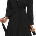 HOTOUCH Womens Robe Lightweight Short Knit Bathrobe Soft Ladies Sleepwear with Pockets (Black, M)