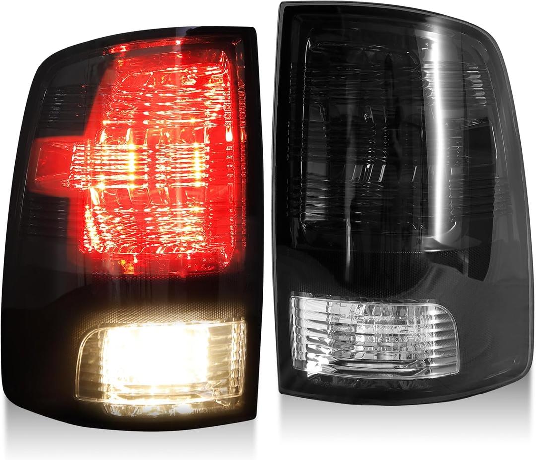 MAYELLO Pair Smoked Tail Lights w/Bulbs for 2009-2018 Dodge Ram 1500/2500/3500,2019-2024 Ram 1500 Classic,Brake Rear Lamps- Fits Factory Halogen Trims Only (Black)