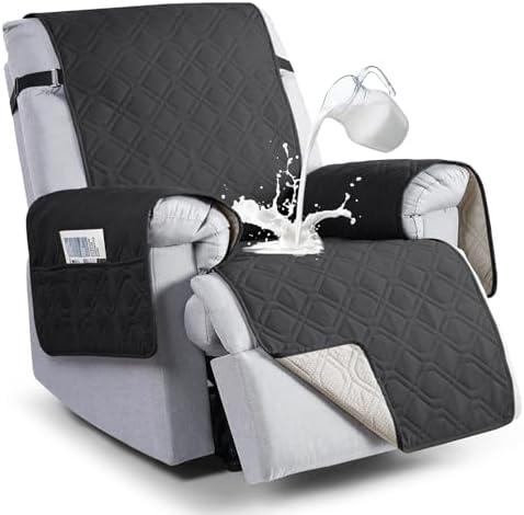 VANSOFY 100% Waterproof Recliner Chair Covers, Recliner Cover Non-Slip Dog Chair Cover Furniture Protector Washable Slipcover with Pocket, Elastic Straps for Pets, Dogs(Charcoal Gray, 28")