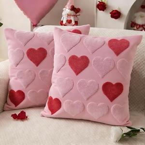 Fjfz Valentines Day Throw Pillow Covers 18 x 18 Inch Set of 2, Valentines Day Decorations Soft Plush Faux Fur Pink Love Hearts Home Decor, Bedroom Living Room Sofa Wedding Couch Cushion Case