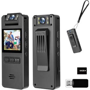 64GB Mini Body Cam,1080P Video Camera with 180 Rotating Lens,120 Wide Angle,Audio and Video Recording, Portable Compact Personal Camera Personal Civilians, Police Law Enforcement