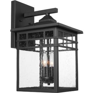 Outdoor Light Fixture Wall Mount, Black Exterior Light Fixture Wall Sconces with Seeded Glass for Front Porch, Large Waterproof Outdoor Square Wall Lantern Outside for House Doorway