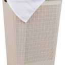 Mind Reader 60L Slim Laundry Hamper, Clothes Basket, Lid, Linen Design, Plastic, Ivory