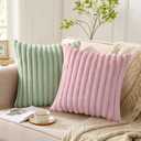 Pallene Faux Fur Plush Throw Pillow Covers 16x16 Set of 2, Luxury Soft Fluffy Striped Decorative Pillow Covers for Sofa, Couch, Living Room, Sage Green