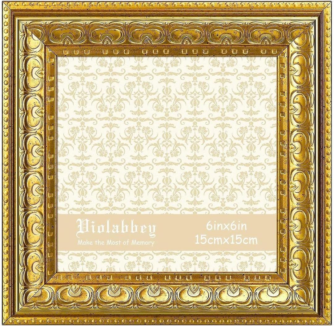 VIOLABBEY 6x6 Picture Frame Gold, Vintage Photo Frame for Wall or Tabletop Display, Classic Design for Office Home Decor, Fits 6x6 Pictures