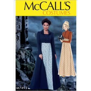 McCall's Patterns M7493 A5 Cropped Jacket, Floor-Length Coat and A-Line, Square-Neck Dress, Size 6-14 (7493)