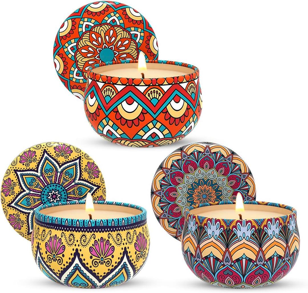 Set of 3 Small Non-Toxic Soy Scented Candles Set for Women Gift, 2.5oz Lavender Citrus and Bluebell Aromatherapy Fragrance Wax Candles in Decorative Travel Tins with Lids for Party Favors