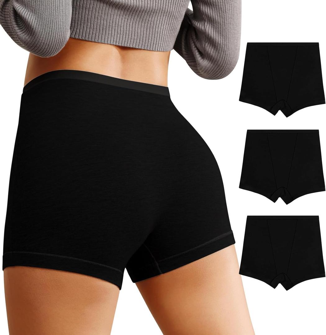 K-CHEONY Women's Boyshort Underwear High Waisted Ladies Panties Breathable Soft Postpartum Full Coverage Boxer Briefs 3Pack (Large)