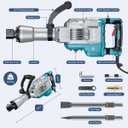 ENEACRO Demolition Jack Hammer 14.5Amp SDS-Hex Concrete Breaker, 65 Joules Heavy Duty Chipping Hammer Cement/Pavement/Floor Breaker, with 2pcs of chisels and Carry box with Rollers