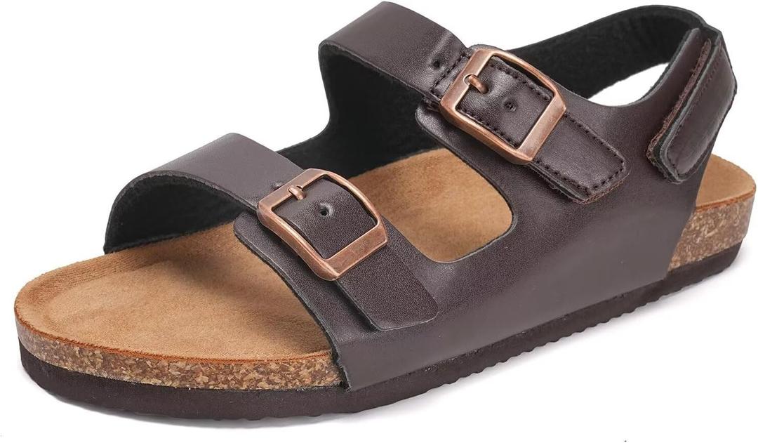 Torotto Toddler Kids Sandals Boys Girls Cork Footbed Sandals with Adjustable Buckle Casual Slides Open Toes Flat (Lhj385/Brown) 26