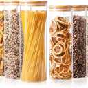 ComSaf Glass Food Storage Jars Set of 6, Tall Glass Storage Containers with Lids, Spaghetti Jar, Canisters Set for the kitchen, Pasta, Flour, Nuts, Oat, Coffee and Sugar Container, Pantry Organization