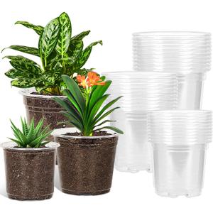 JERIA 30 Pack 5/ 6/ 7 Inch Clear Nursery Pots with Drainage Holes, Clear Plant Pot for Planting, Transparent Plastic Plant Pots, Durable Seed Starting Pot for Succulents