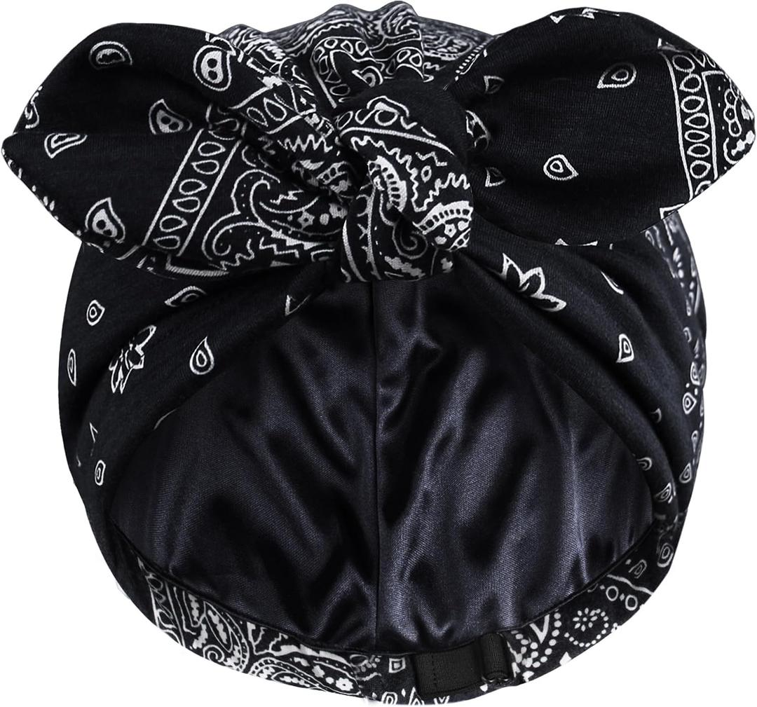 Ababalaya Satin Lined Beanies for Women Chemo Headwear Silky Lined Cotton Sleeping Cap
